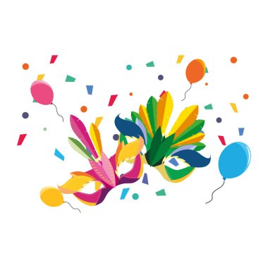 canival maskeleri konfeti ve balonlar