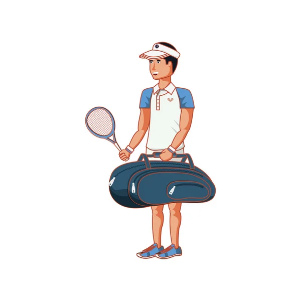 Чоловік теніс грає з ракеткою і сумкою — стоковий вектор