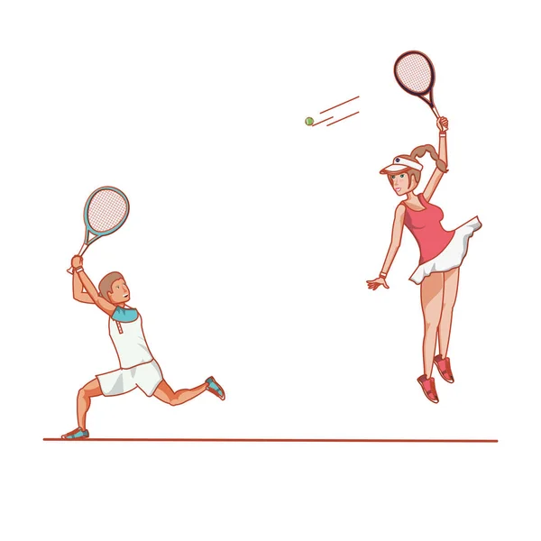 Pareja jugando tenis avatar carácter — Vector de stock