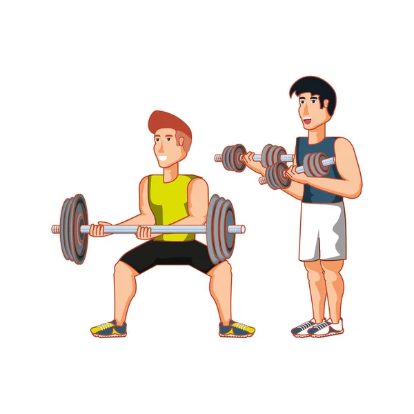 young athletic men with dumbbells sport