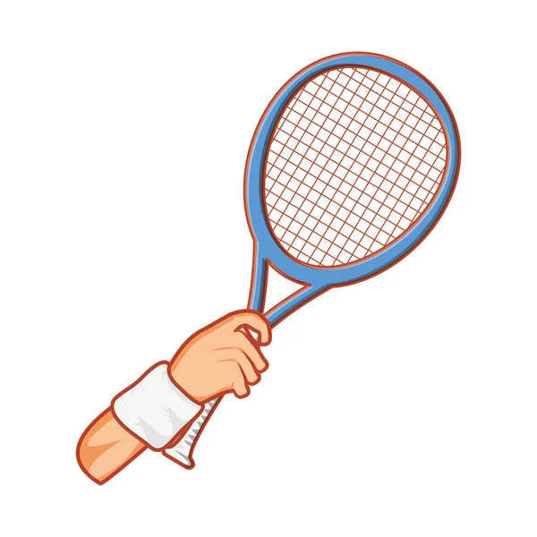 Hand met tennis racket avatar karakter — Stockvector