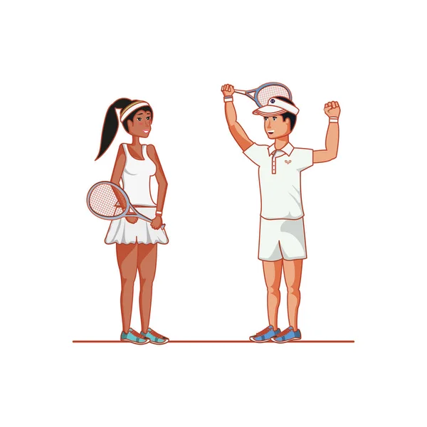 Couple playing tennis avatar character — Stock Vector