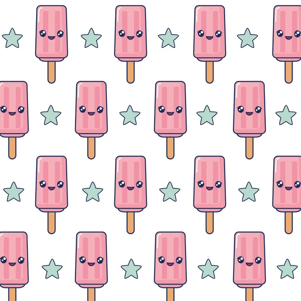 Ice cream popsicle frozen kawaii pattern — Stock Vector