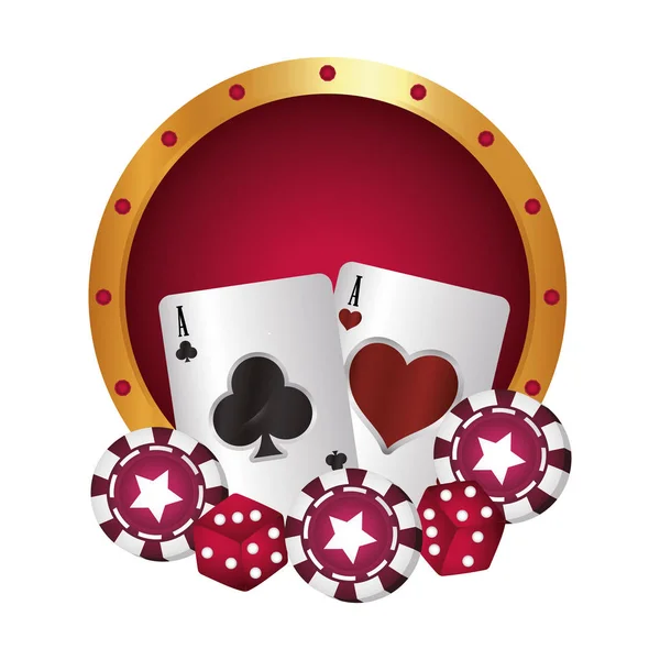 Gioco di carte da tavolo da poker del casinò chip e dadi — Vettoriale Stock