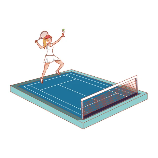 Mulher praticando tênis no tribunal — Vetor de Stock