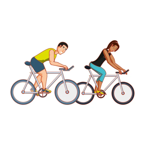 Young athletic couple in bicycle — Stock Vector