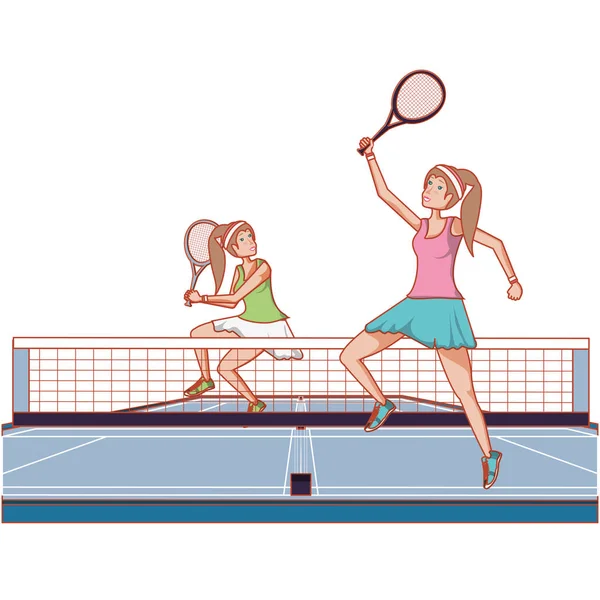 Mujer practicando tenis en la corte — Vector de stock