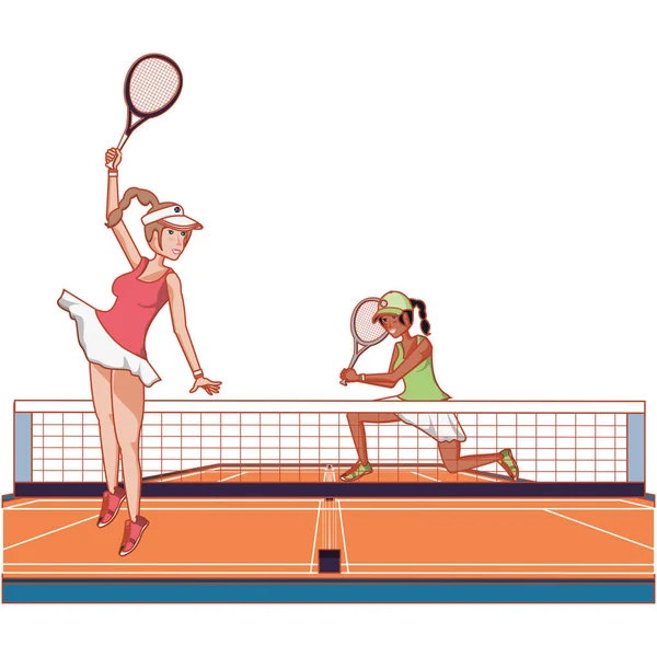 Kadın mahkemede tenis pratik — Stok Vektör