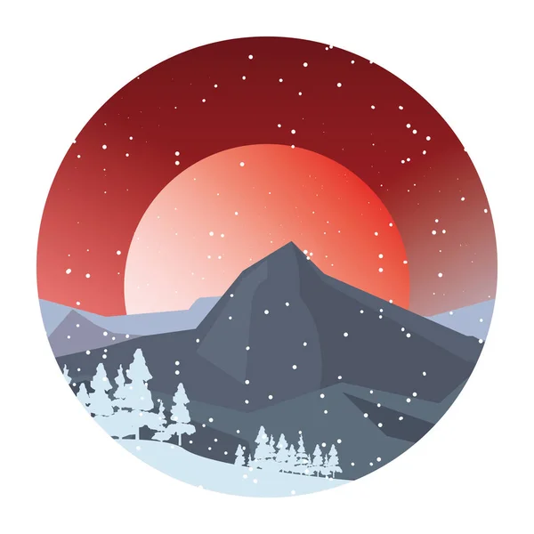 Зимний день солнце горные снежные деревья природный ландшафт — стоковый вектор