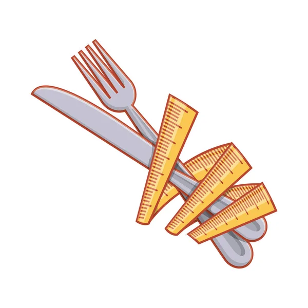 Fourchette de cuisine avec couteau et ruban à mesurer — Image vectorielle