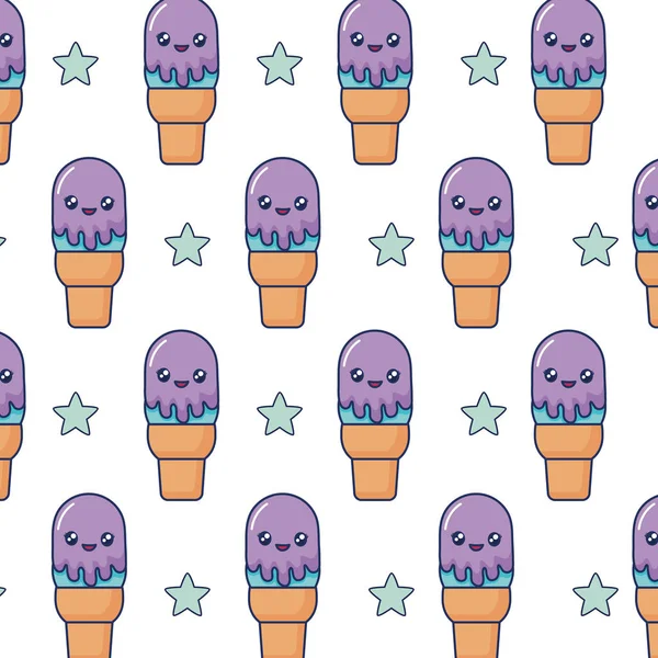 冰淇淋蛋筒甜卡瓦伊图案 — 图库矢量图片