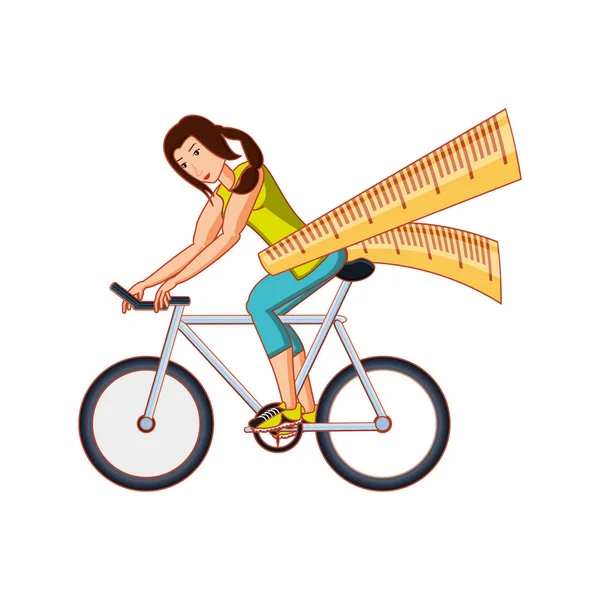 Атлетичная женщина на велосипеде с измерительной лентой — стоковый вектор