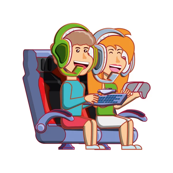 Jeune couple jouer jeu vidéo — Image vectorielle