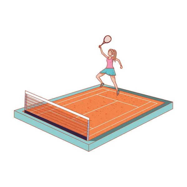 Žena, která cvičila tenis u soudu — Stockový vektor