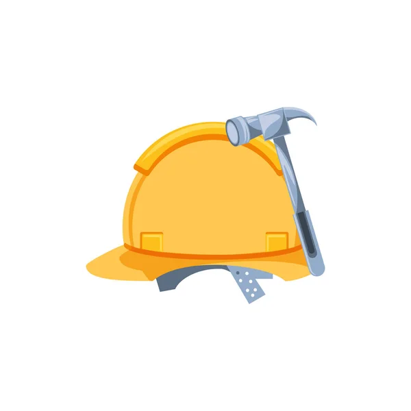 Helmet construction protection with hammer — Stock Vector