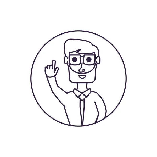 Hombre de negocios elegante con mano en marco circular — Vector de stock