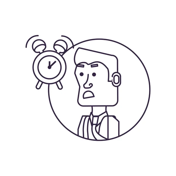 Hombre de negocios elegante en marco circular con despertador — Vector de stock