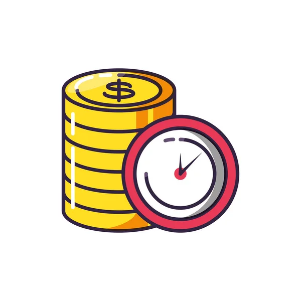 Clock time with pile coins — Stock Vector