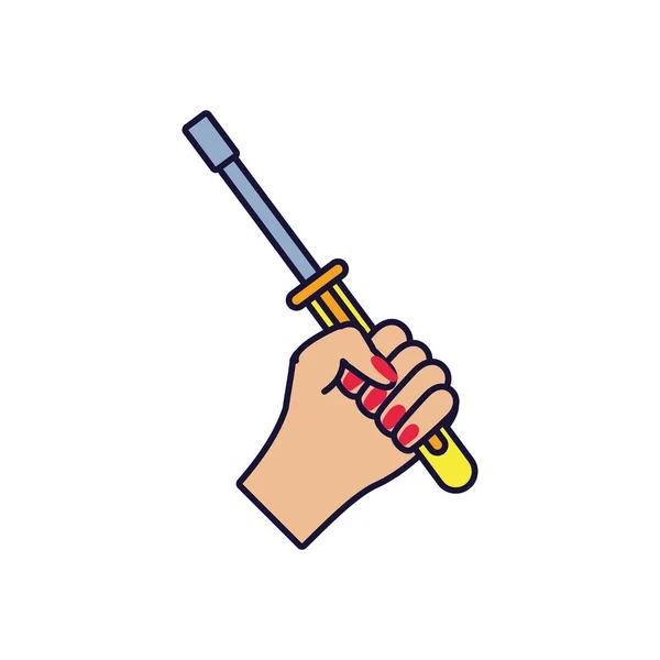 Mão com chave de fenda ferramenta ícone isolado — Vetor de Stock