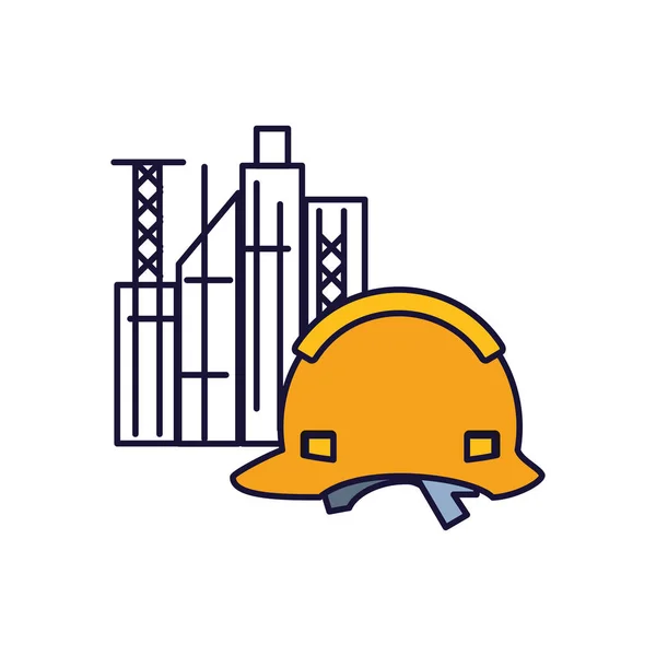 Protección de la construcción del casco con paisaje urbano — Vector de stock