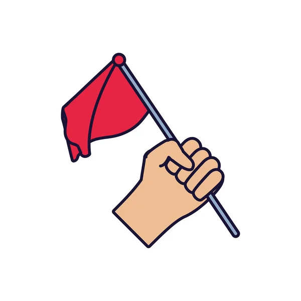 Hand with flag marker in stick isolated icon — Stock Vector