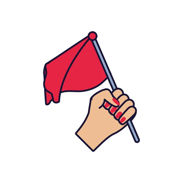 Hand with flag marker in stick isolated icon — Stock Vector