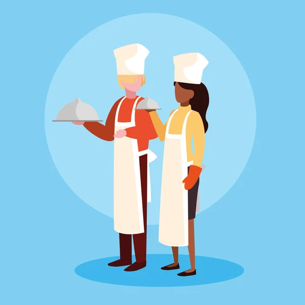 Paar professionals chef-kok avatar karakter — Stockvector