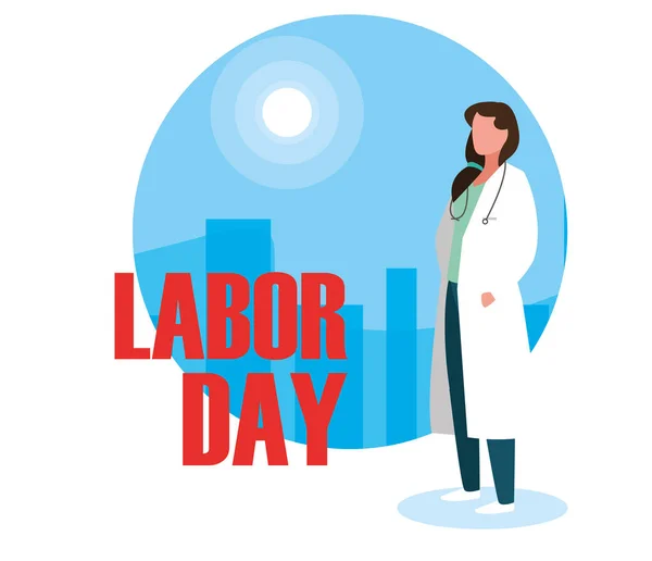Arbets dag firande med läkare kvinnlig — Stock vektor