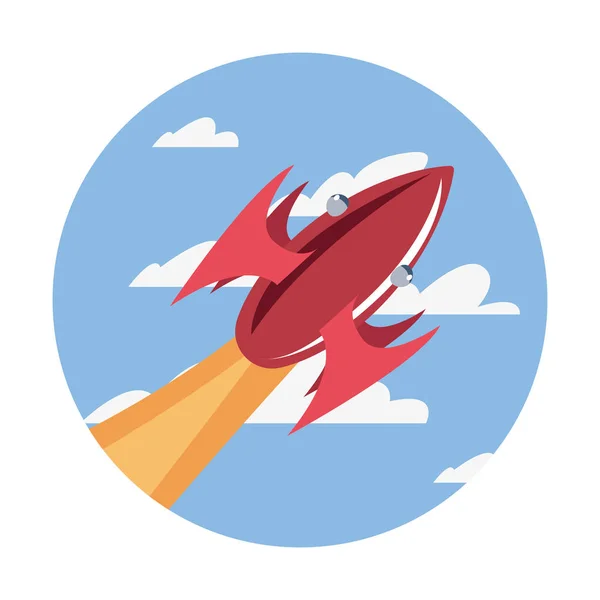 Nave espacial de cohetes volando — Vector de stock