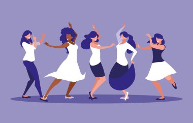 group women dancing avatar character clipart