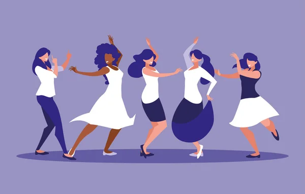 Groep vrouwen dansen avatar karakter — Stockvector