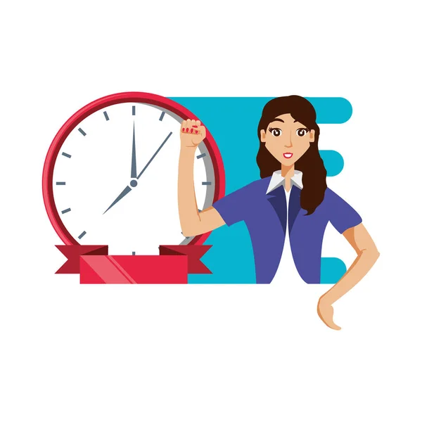 Business woman elegant with clock time — Stock Vector