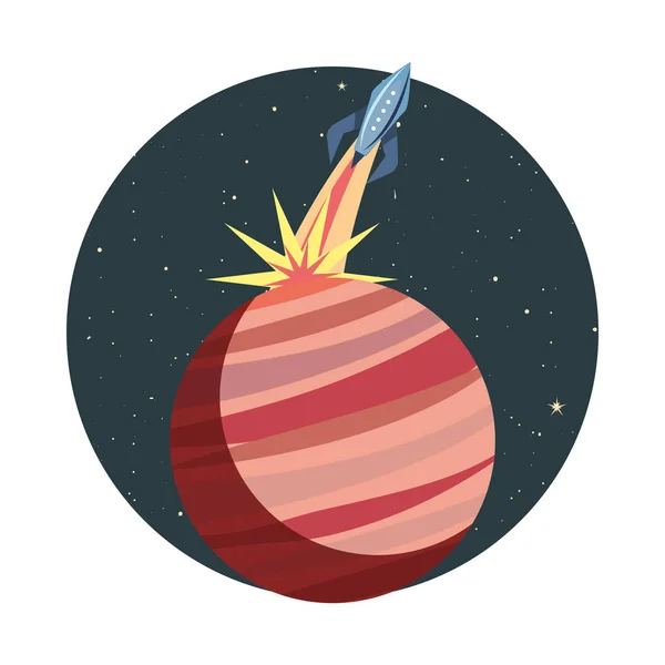 Cohete lanzador con planeta — Archivo Imágenes Vectoriales