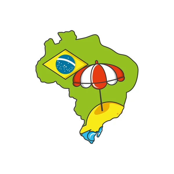 Carte du Brésil avec parasol — Image vectorielle