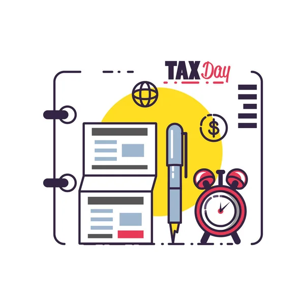 Tax day with document and set icons — Stock Vector