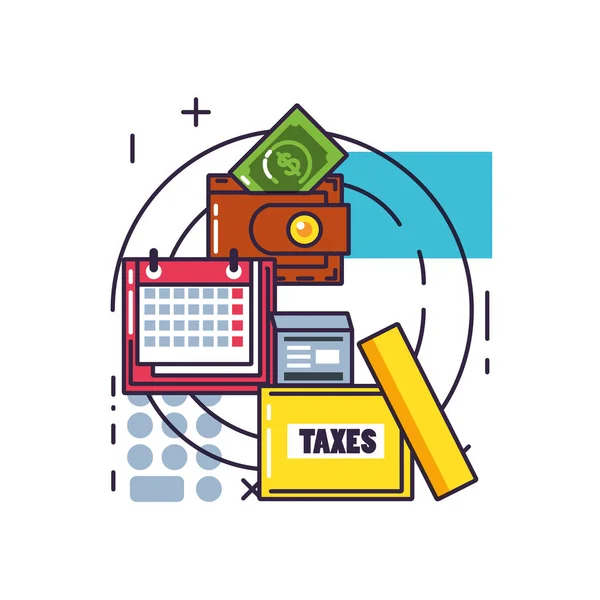 Podatków dochodowych z portfela i ikony — Wektor stockowy