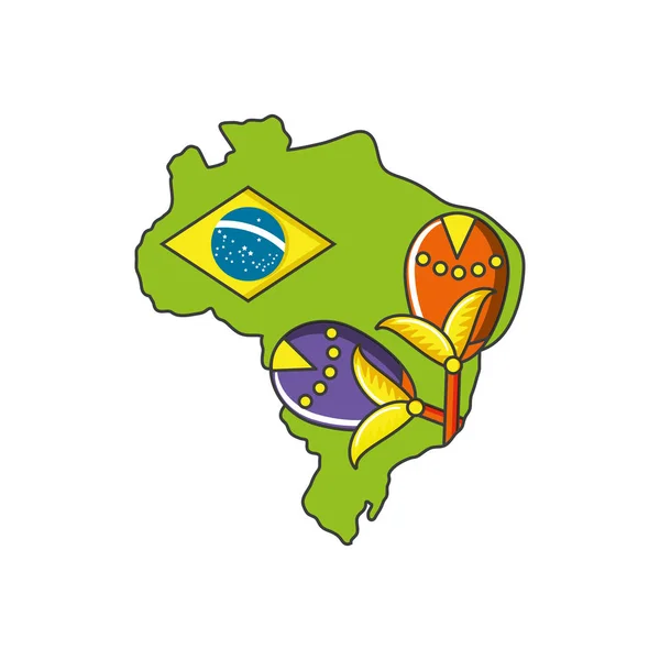 Carnaval de maracas com mapa do brasil — Vetor de Stock