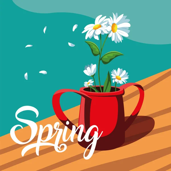 Cartão de primavera com belas flores no pote — Vetor de Stock