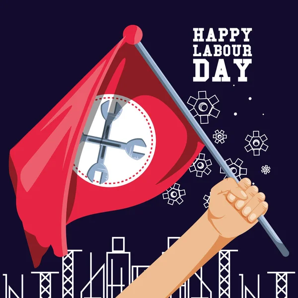 Mutlu işgücü gün ve el bayrağı ile — Stok Vektör