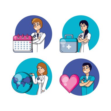 Set simgeleri ile doktorlar grubu