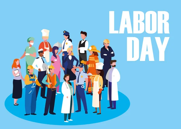 Labour day celebration with group professionals — Stock Vector