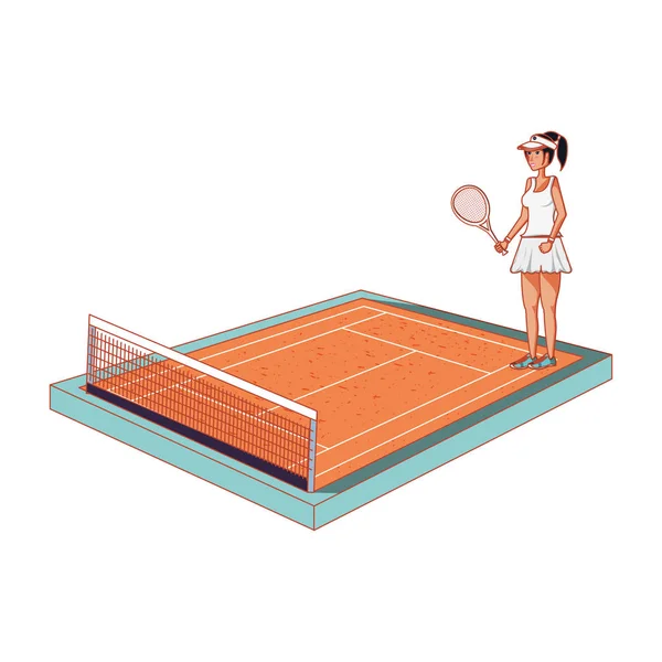 Mulher praticando tênis no tribunal —  Vetores de Stock