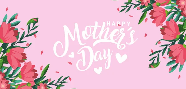 Cartão de dia feliz mãe com flores decoração — Vetor de Stock