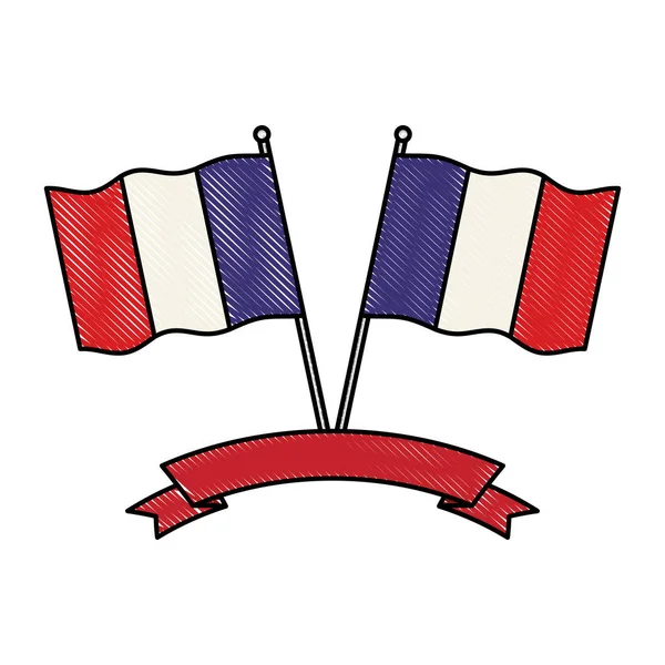Διασταυρώθηκαν σημαίες γαλλικού έθνους σύμβολο πανό — Διανυσματικό Αρχείο