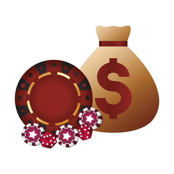 赌场扑克钱袋芯片骰子轮盘赌 — 图库矢量图片