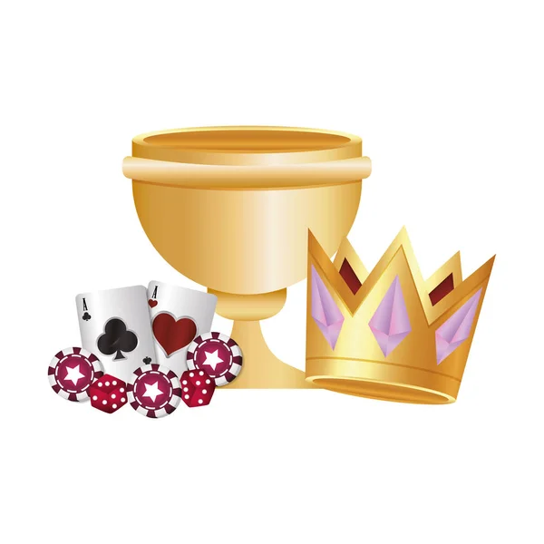 Золотой трофей казино карты короны кубики чип — стоковый вектор