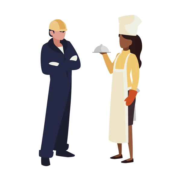 Couple de travailleurs professionnels personnages — Image vectorielle