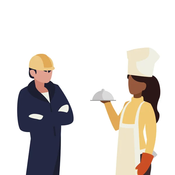 Couple de travailleurs professionnels personnages — Image vectorielle