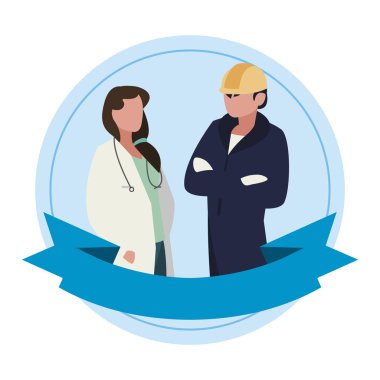 Şerit çerçevesi ile profesyonel işçiler çift