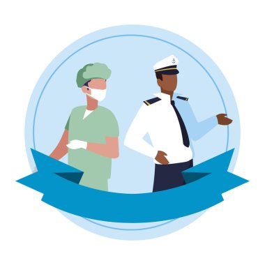 Şerit çerçevesi ile profesyonel işçiler çift